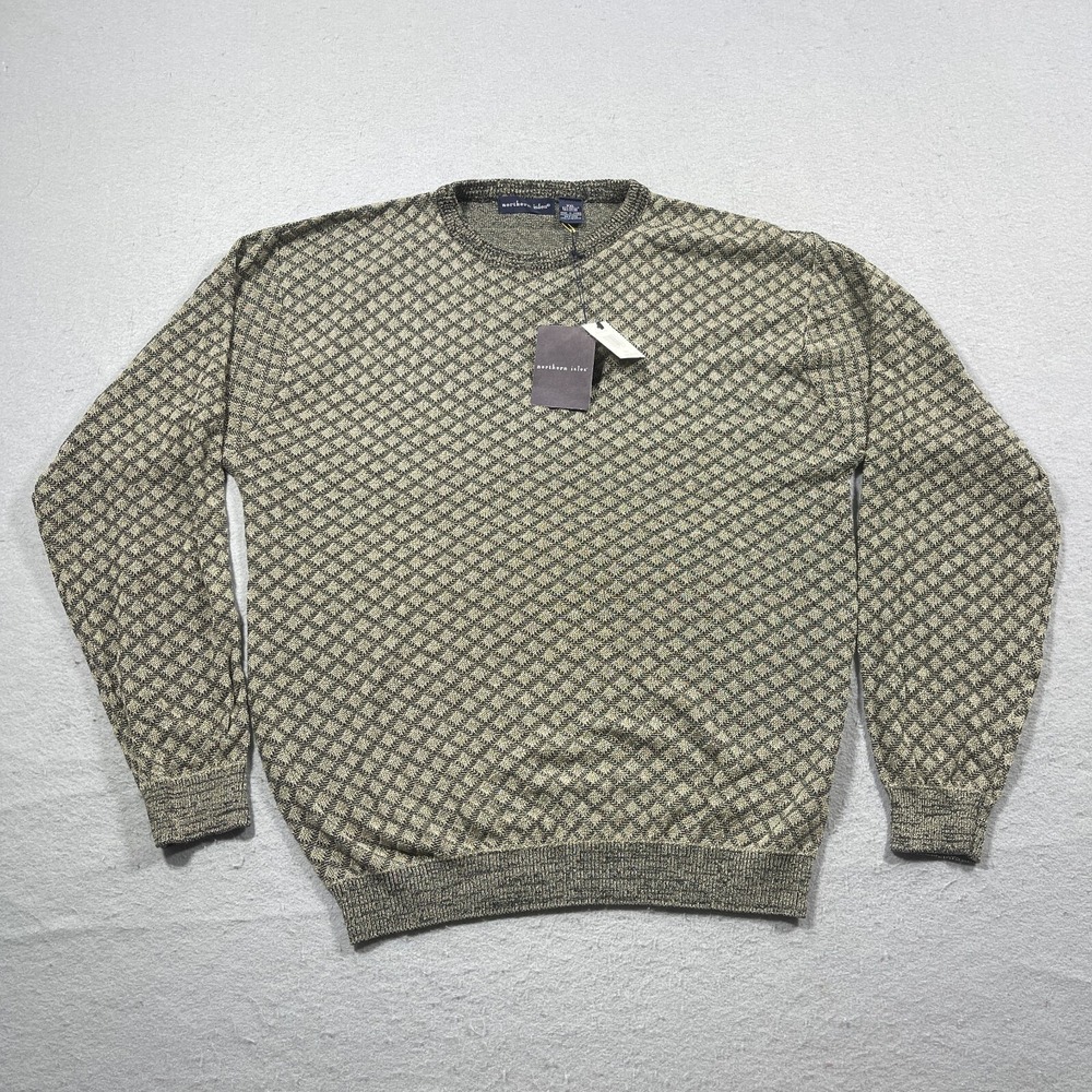 Northern Isles Sweater Men XXL Textured Pullover Tan Black Diamond Knit Y2K